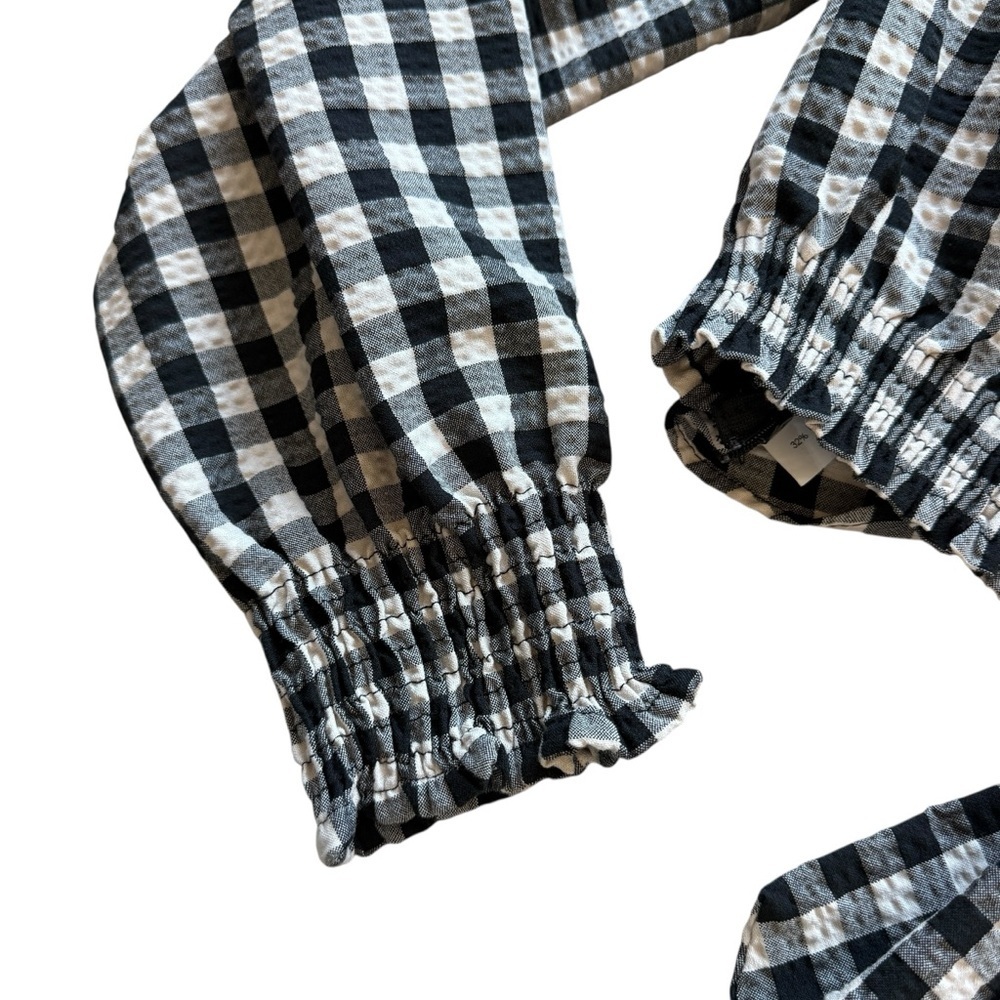 ZARA Women's Black & White Gingham Check Tie Front Key Hole Crop Top M Festival - Picture 10 of 11